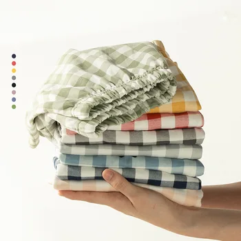 

Plaid Pajama Pants WOMEN'S Shorts Pure Cotton Japanese-style Loose and Plus-sized 200 Cotton Casual-Go out Summer Home Pants