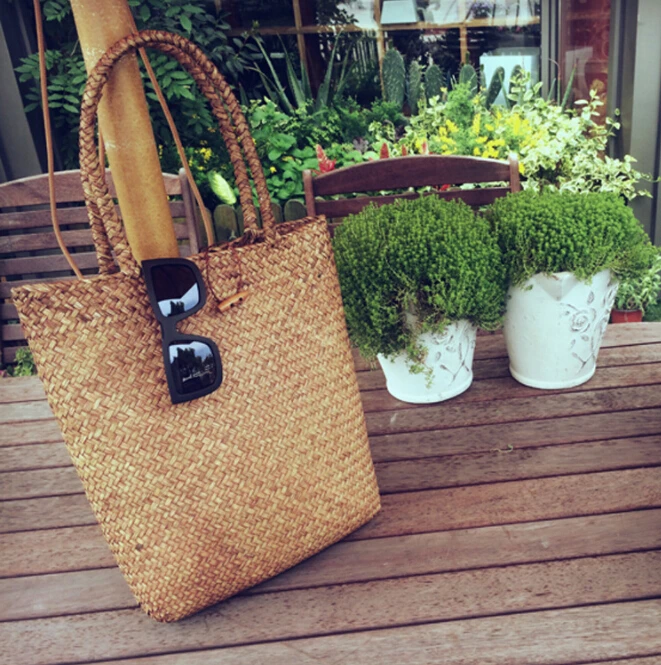 Women Handbag Summer Beach Bag Rattan Woven Handmade Knitted Straw Large Capacity Totes Women Shoulder Bag Bohemia