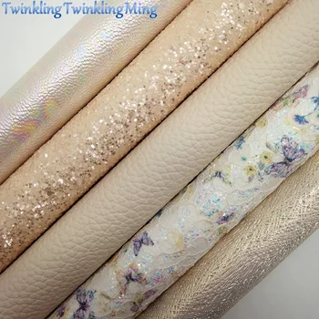 

BEIGE Glitter Fabric, Butterfly Printed Lace Glitter, Litchi Faux Fabric Sheets For Bow A4 21x29CM Twinkling Ming XM009K
