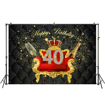 

Custom Golden Sequins Happy 40th Birthday Prom Party Champagne Sofa Backdrop Photo Studio Background W-3894