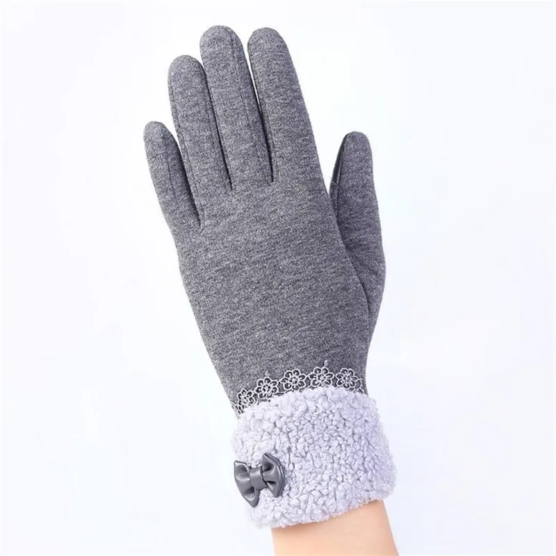 Женские осенне-зимние теплые варежки модные уличные перчатки женские перевернутые хлопковые рукавицы перчатки на запястье однотонные женские перчатки - Цвет: Серый