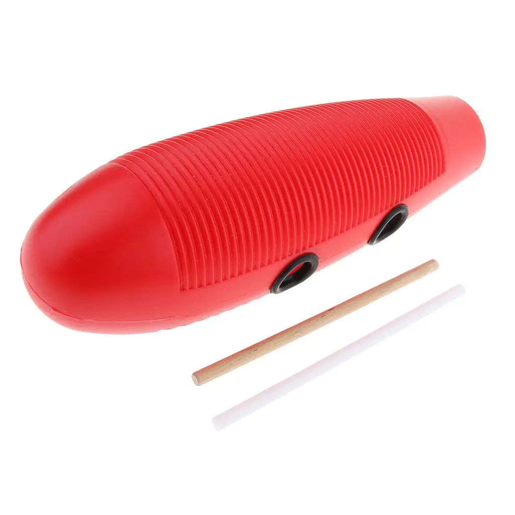 Guiro con 2 raschietti, strumento musicale a percussione latino, rosso