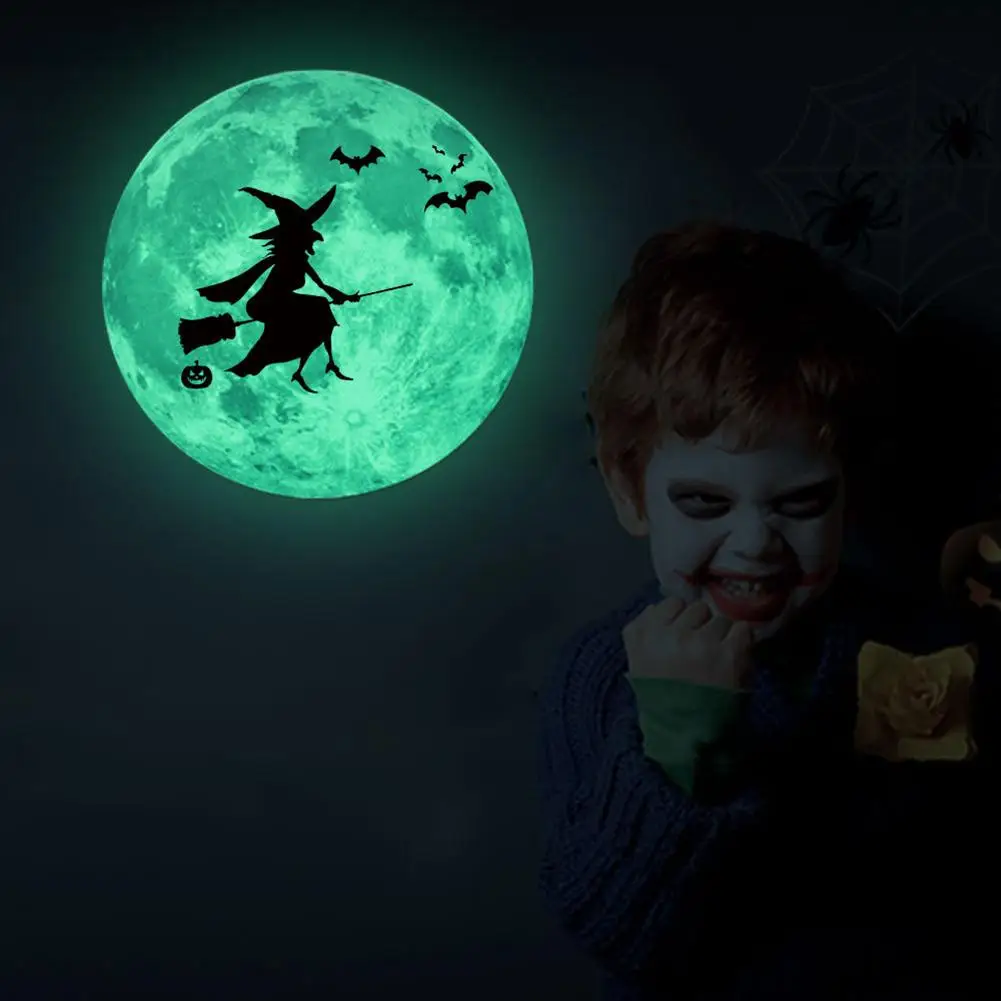 

30cm Moistureproof Halloween Luminous Moon Castle Bat Witch Wall Sticker Glow in Dark Decal