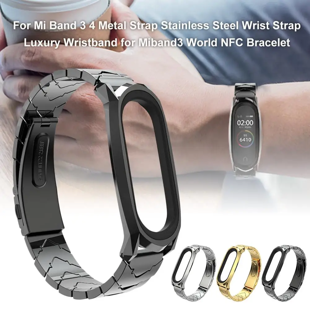 Для Mi Band 3 4 металлический ремешок из нержавеющей стали ремешок роскошный браслет для Miband3 World nfc-браслет