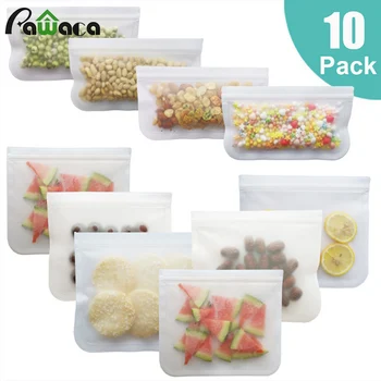 

10 Pack Scrub Silicone Food Storage Bag Reusable Freezer Bag Ziplock Leakproof Top Fruits Food Fresh Bags Kitchen Organizer