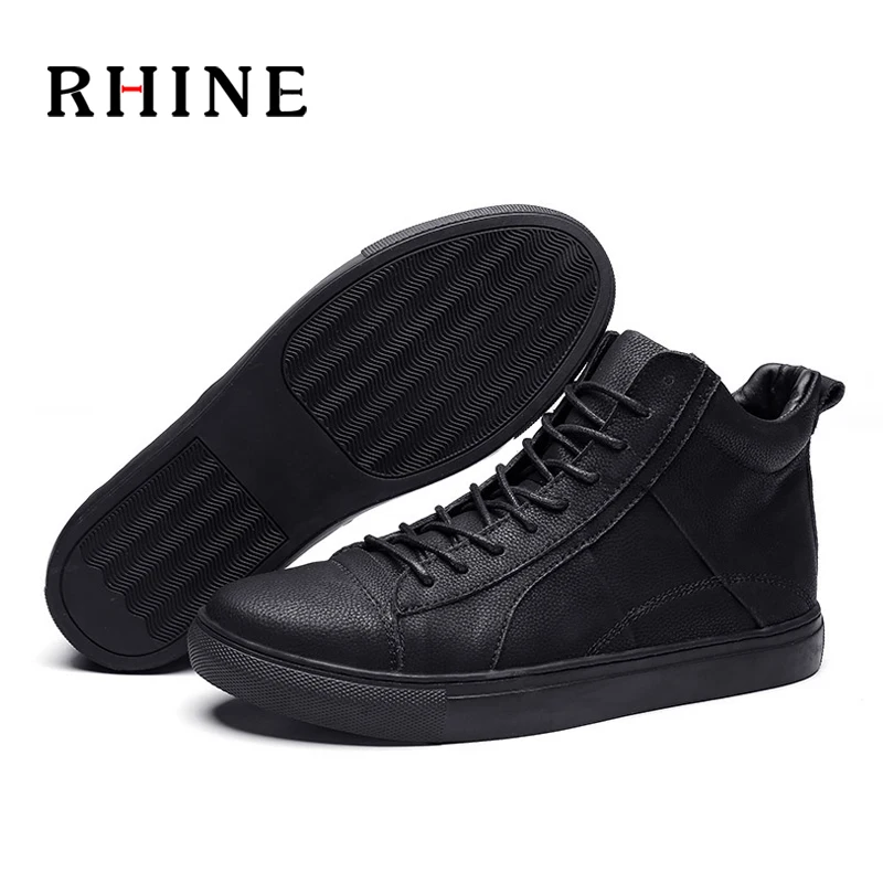 RHINE Brand Men Quality Lightweight Lace-Up Comfortable Motorcycle Boots PU Leather Soft Boots Wear-Resisting Bottom Men Shoes