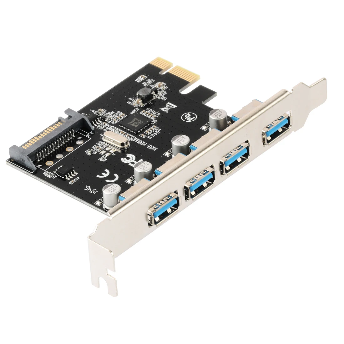 4 포트 USB 3.0 PCI-e 확장 카드 PCI Express PCIe USB 3.0 허브 어댑터, 5Gbps 라이저 컨트롤러 익스텐더, 4 핀/SATA 전원 포함