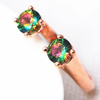

New Rose Gold Color Woman Ring Temperament Female Wild Fashion Inlaid Colorful Crystal Zircon Opening Hand Jewelry