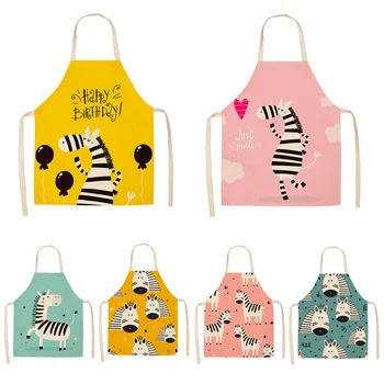 

Parent-child Kitchen Apron Funny Cartoon Zebra Printed Sleeveless Cotton Linen Aprons for Men Women Home Cleaning Tools