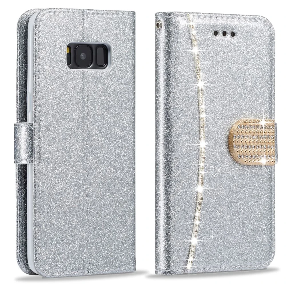 LCHULLE, винтажный кожаный бумажник, флип-Чехлы для samsung Galaxy S7 Edge, S8, S9 Plus, A3, A5, A8, слоты для карт, блестящая задняя крышка - Цвет: Silver