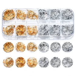 Gold Foil Irregular Glitter Nail Art Decoration Flakes - 12 Grids (Gold and silver)
