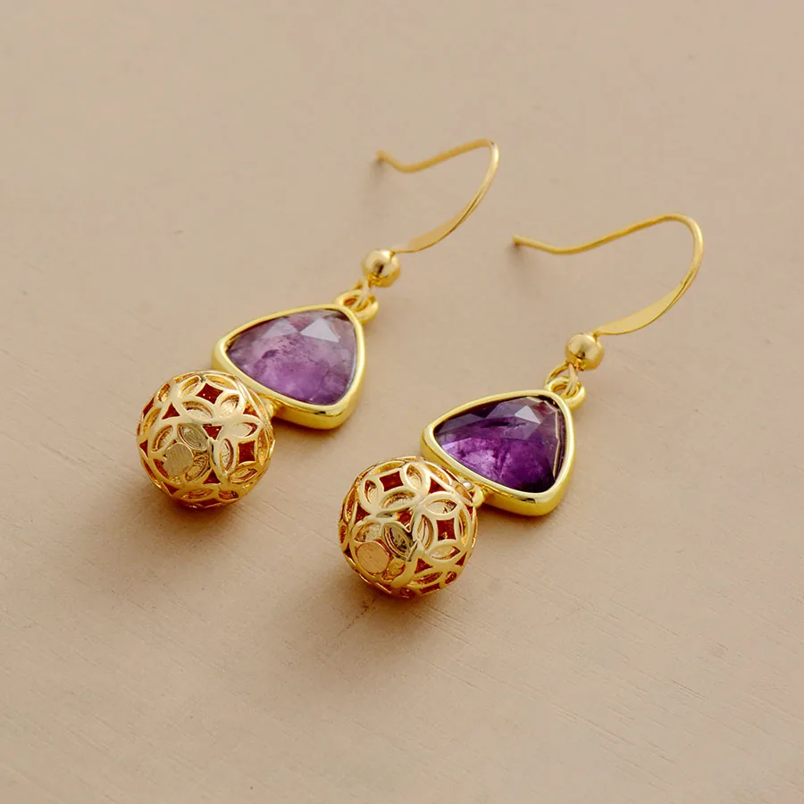Elegant Women Dangle Earrings Amethysts Gold Charm Drop Earrings Gifts Art Jewelry for mom wife