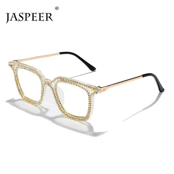 

JASPEER Diamond Square Sunglasses Women Handmade Craft Rhinestone Vintage Sunglasses Men Retro Eyeglasses Fashion Eyewear