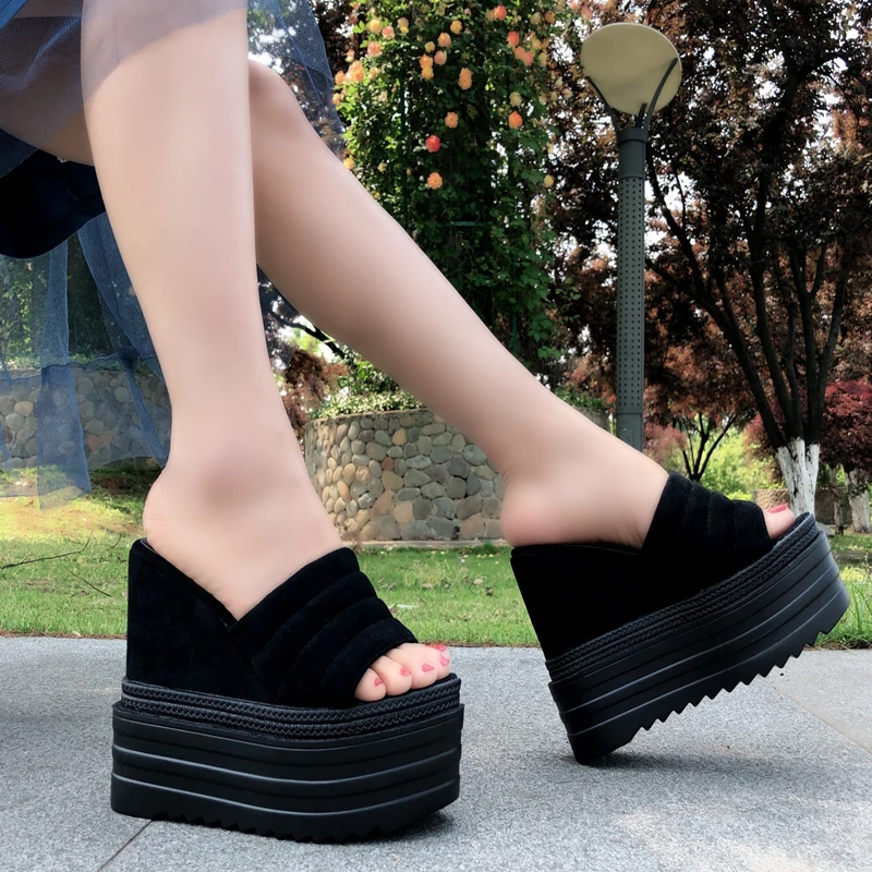 

Summer 15CM female slippers 2018 Korean version of the wild non-slip soft bottom high heel slippers beach sandals and slippers