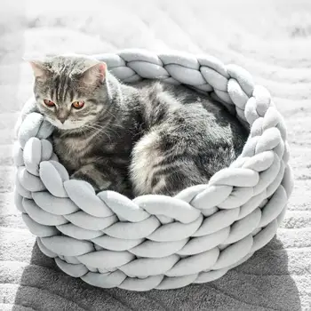 

30/35/40cm DIY Hand Knitted Pet Bed Thick Yarn Cats Dog Machine Washable Soft Sleeping Nest House