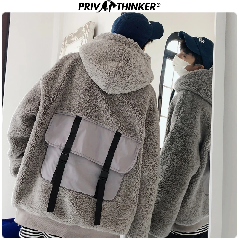 Privathinker мужские утепленные Зимние новые толстовки с капюшоном из овечьего меха мужские теплые модные толстовки с капюшоном Мужские корейские Топы