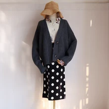 Werynica, женский кардиган, свитер с v-образным вырезом, однотонная Свободная трикотажная одежда, корейский Повседневный вязаный кардиган, верхняя одежда, зимняя осенняя куртка, пальто