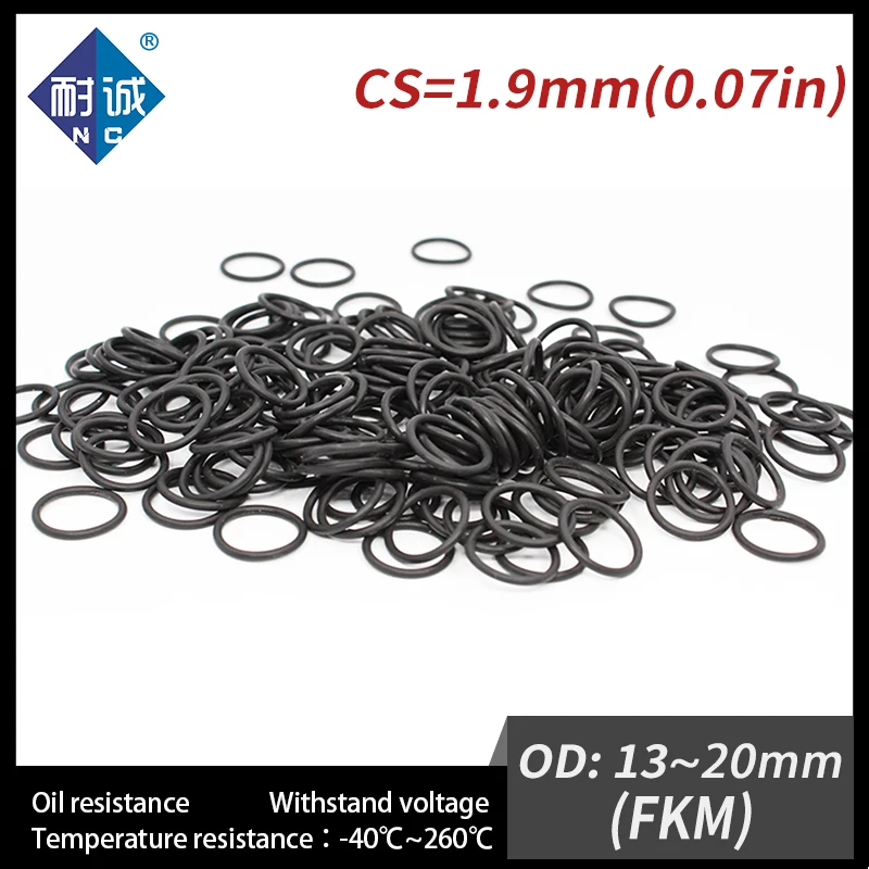 5 Teil/los Gummi Ring Schwarz FKM O ring Dichtungen Dicke 1,9mm OD13/14/15/16/17/18/19/20mm Gummi O-Ringe Kraftstoff Washer