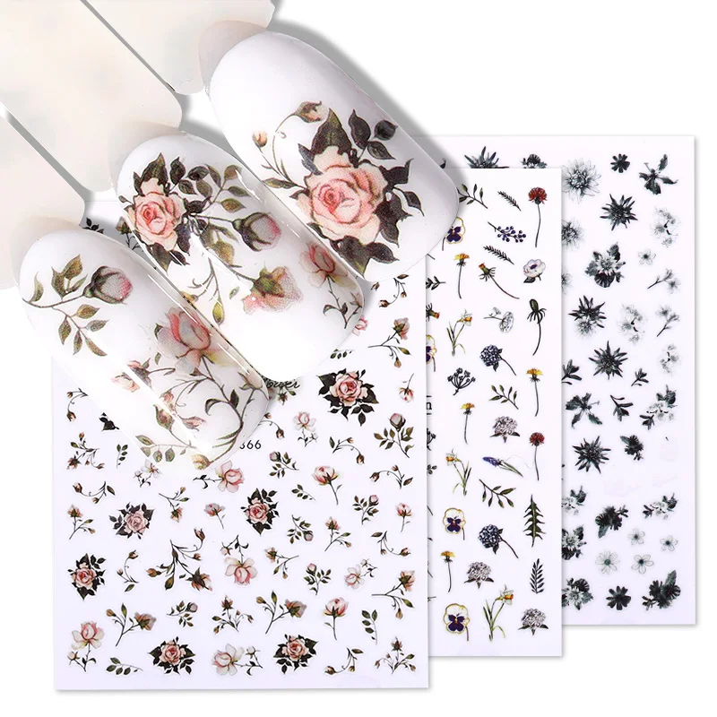 Stickers Nail-Art-Decoration Daisy Flower-Series Floral-Pattern Sakura Lavender