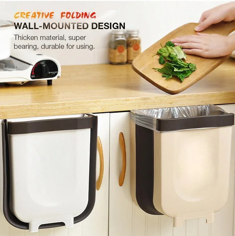Wall Mounted Folding Waste Bin Kitchen Cabinet Door Hanging Trash Garbage Car Can Foldable Cleaning | Дом и сад