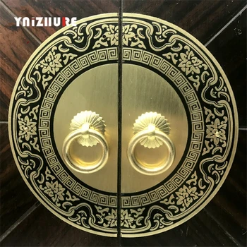 

11-24cm Chinese Antique Handles For Furniture Pattern Pure Copper Door Handle Cabinet Knobs And Handles Screw Mounting