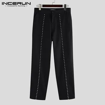 

INCERUN 2020 Fashion Men Rivet Pants Nightclub Party Streetwear Joggers Stage Trousers Men Korean Casual Straight Pants S-5XL