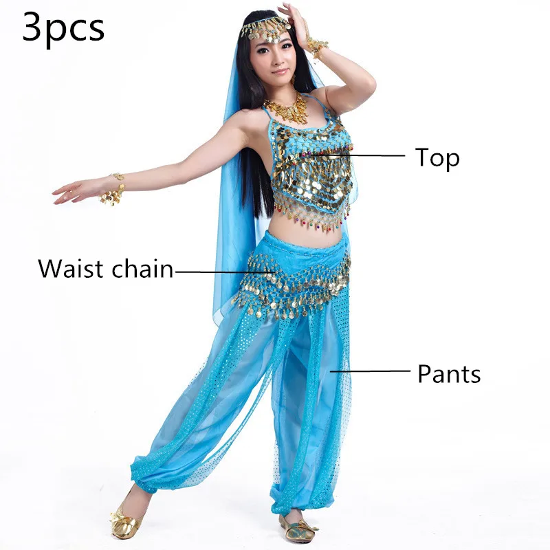 3pcs-Turquoise Костюмы для танца живота для продажи, штаны для женщин, Болливуд, индийский Египетский танец живота, платье для танцев размера плюс, для взрослых, для женщин, индийский, Новинка - Цвет: 3pcs-Turquoise