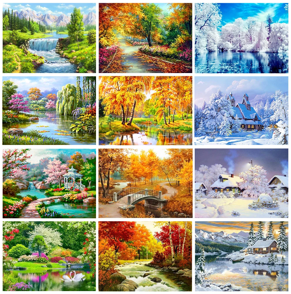 Nabi Full Square&Round Diamond Painting Landscape Spring 5D Diamond Embroidery Mosaic Cross Stitch Winter Home Decor Gift