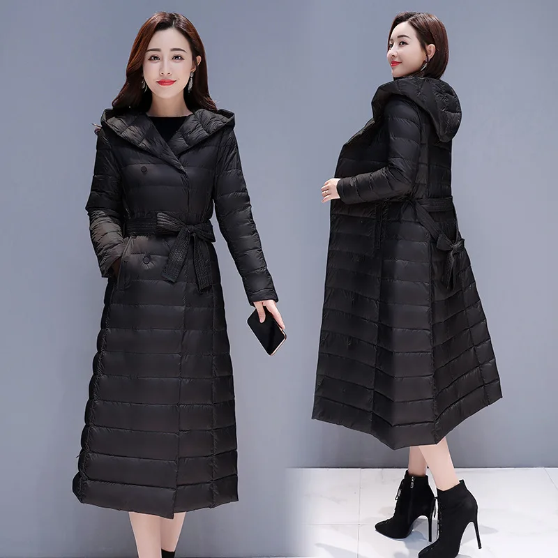 Winter New Style WOMEN'S Dress Korean-style Exta-long over-the-Knee Lengthened Thin down Jacket off Season Slim Fit Ultra-T