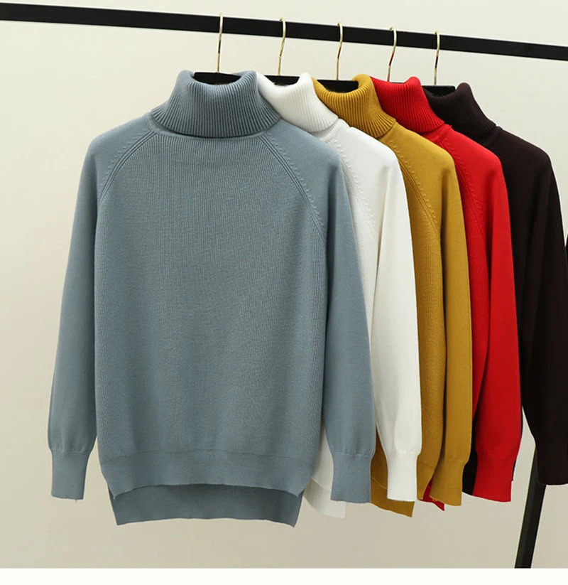 

2019 Fashion High Collar Women's Sweater Winter Warm Female Jumper Thick Christmas Sweater Ribbed Sweater Pullover Top