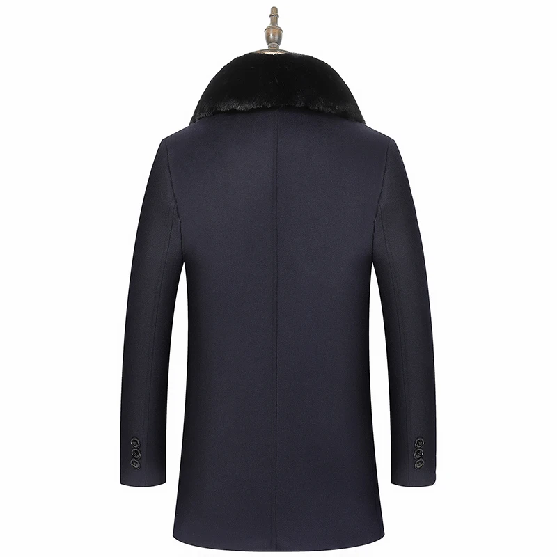 Зимняя шерстяная куртка мужская Высококачественная шерстяная облегающее пальто в повседневном стиле шерстяное пальто средней длины мужской Тренч с меховым воротником