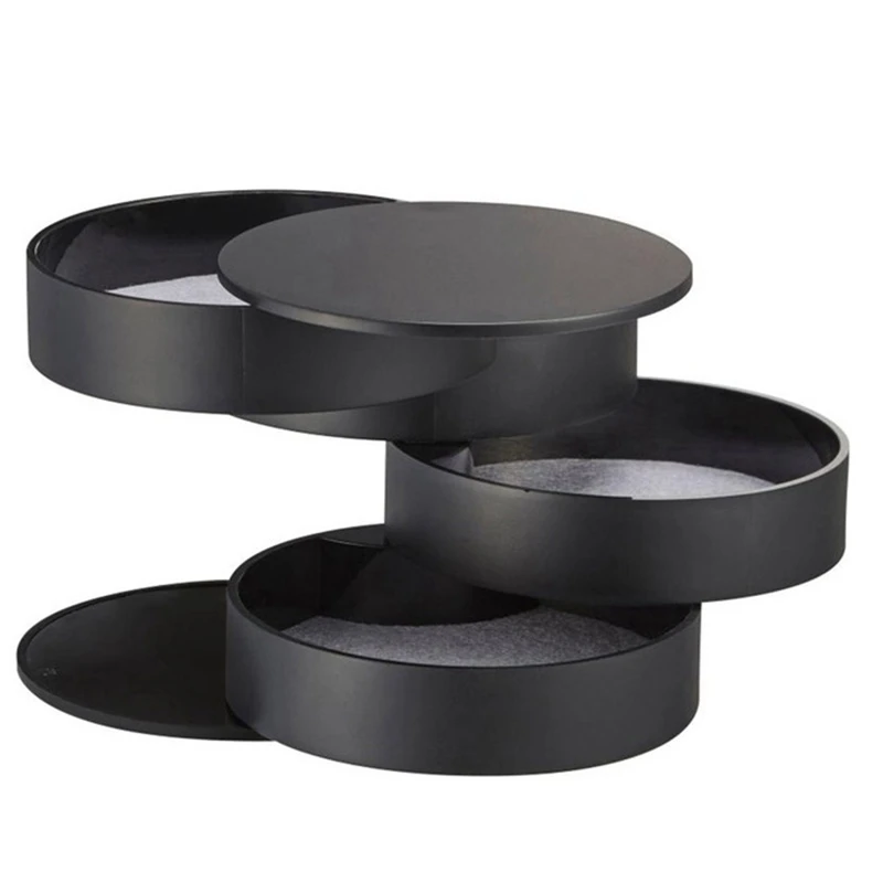 Black 4 Layers Jewelry Storage Box 360 Degrees Rotary Holder Jewelry Organizer for Earrings Rubber Band Bracelet Small Items Organizer - Цвет: Black