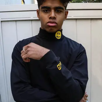 

2020 Best Quality Drew House Turtleneck Long Sleeve T Shirt Men Women Couples Tees Justin Bieber Drew Smile Face T-Shirt Men
