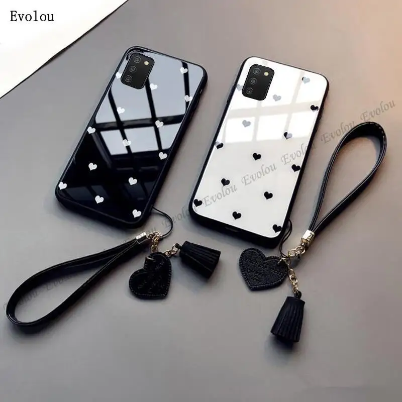 Slim Tempered Glass Anti-Fall Phone Case with Love Heart Lanyard Cover