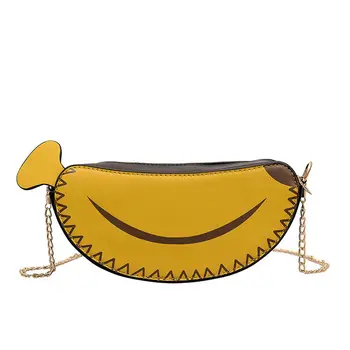 

2019 new women's girl banana shape shoulder bag PU leather cute chain messenger bag handbag