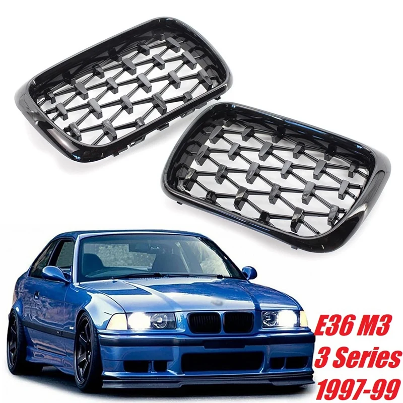 Pair Car Decoration Front Bumper Diamond Grille Kidney Grill for -BMW E36 3 Series M3 1997-1999 51138195151 51138195152 | Автомобили и
