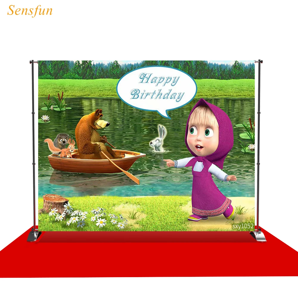 Sensfun new photo backdrop birthday bear Masha baby cartoon background nature photocall photo studio shoot prop