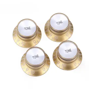 

Musiclily Pro Imperial Inch Size Top Hat Bell Reflector Tone Knobs for USA Made Les Paul SG Guitar,Gold with Silver Top(4 Piece)