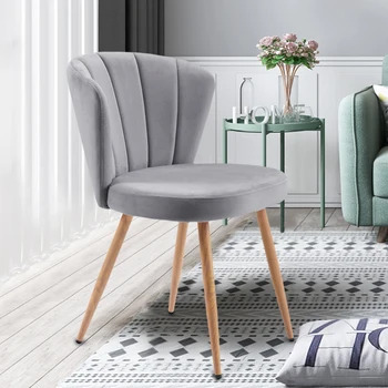 

Dining Chair Set of 2 Velvet Fabric Oyster Armchair Shell Stitched Back Living Room Bedroom Chair Grey