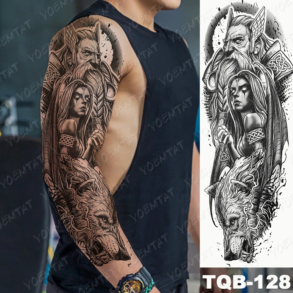 Large Arm Sleeve Tattoo Zeus Gods Lightning Hell Waterproof Temporary Tatto Sticker Poseidon Bear Body Art Full Fake Tatoo Men