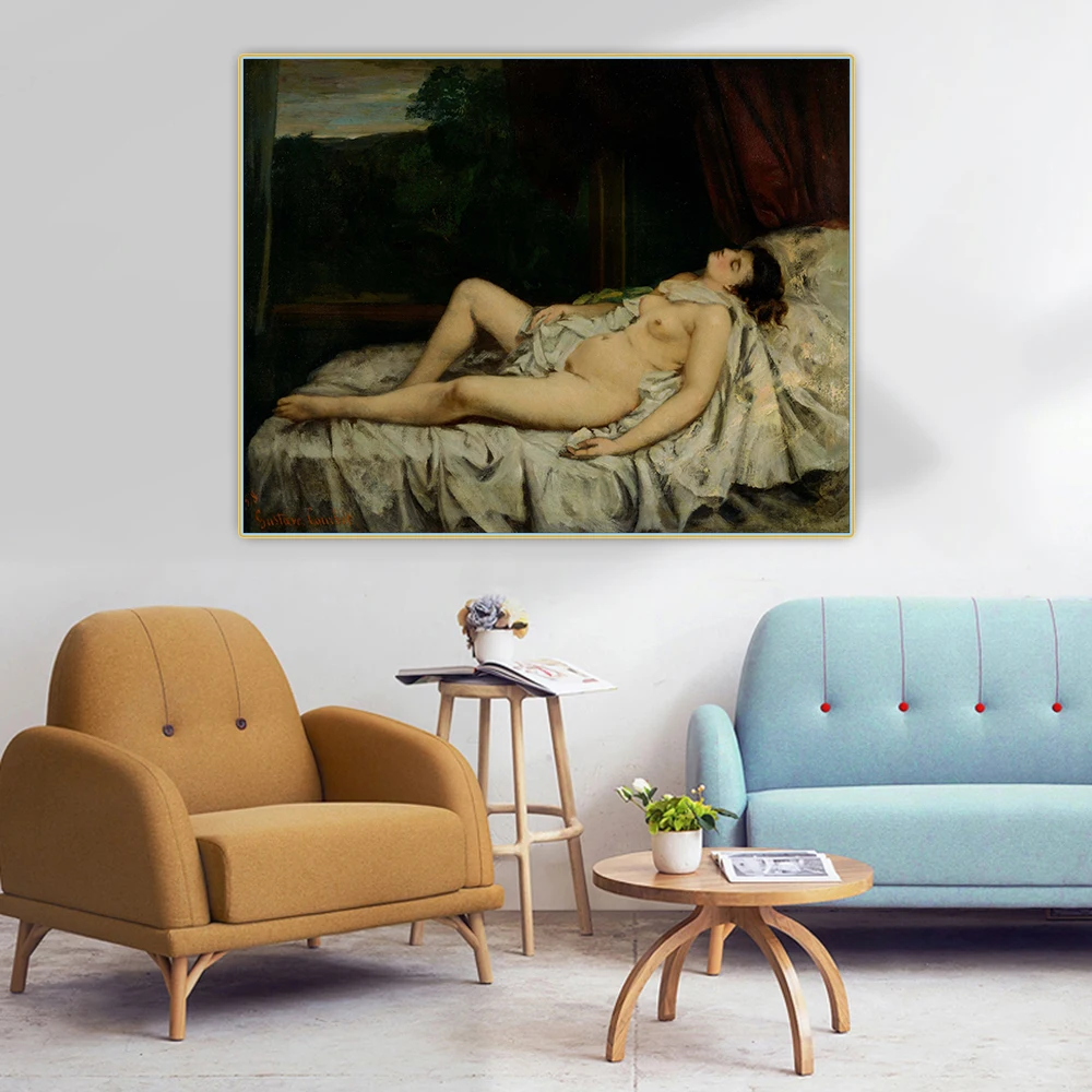 Citon Gustave Courbet《Sleeping Nude》Canvas Oil Painting Artwork Poster Picture Backdrop Wall Decor Home Living room Decoration | Дом и сад