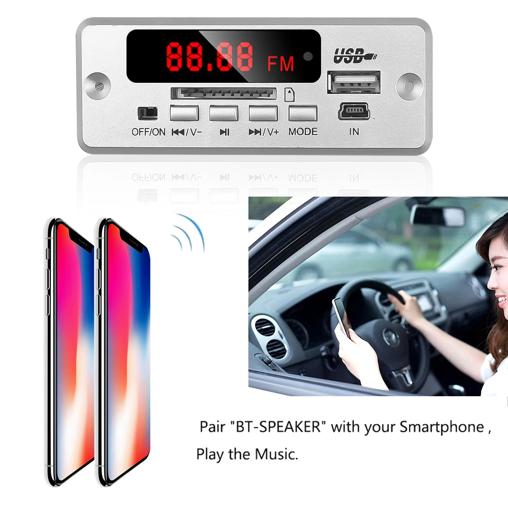 kebidu Bluetooth5.0 MP3 Decoding Board Module Wireless Car USB MP3 Player TF Card Slot / USB / FM / Remote Decoding Board Module