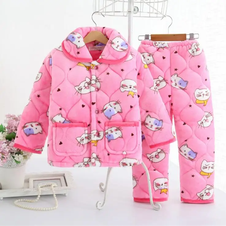 style 10 Детский Теплый хлопковый костюм из кораллового флиса; сезон осень-зима; Детские плотные стеганые фланелевые пижамы; домашняя одежда для мальчиков и девочек - Цвет: style 10