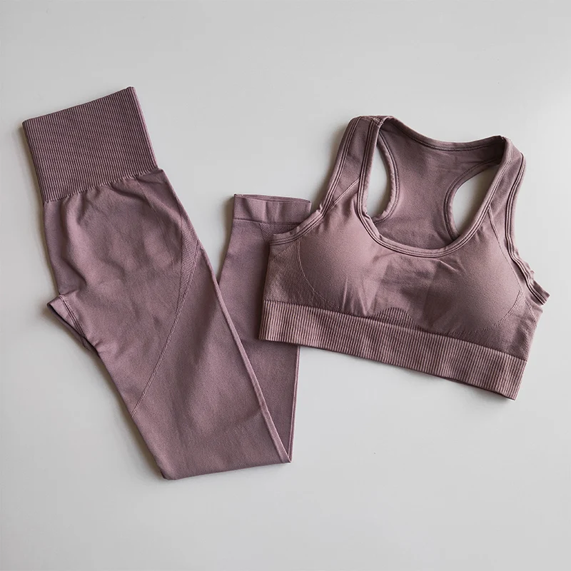 Комплект из 2 предметов для спортзала, тренировочная одежда для женщин, бесшовный комплект, спортивный бюстгальтер и леггинсы, комплект для йоги, спортивный костюм для фитнеса, спортивная одежда для тренировок - Цвет: Toon purple