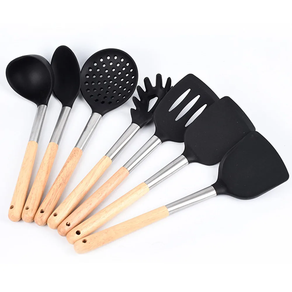 

New Kitchen Accessories Silicone Cooking Utensils Set Heat Resistant Kitchen Non-Stick Cooking Tools with Copper Plating Handle