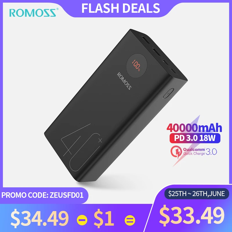 Powerbank ROMOSS Zeus 40000mAh za $35.49 / ~141zł