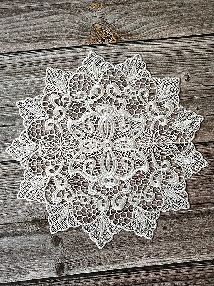 Napperon Centre De Table Carré Blanc 58cm, Broderie Main Renaissance Dentelle