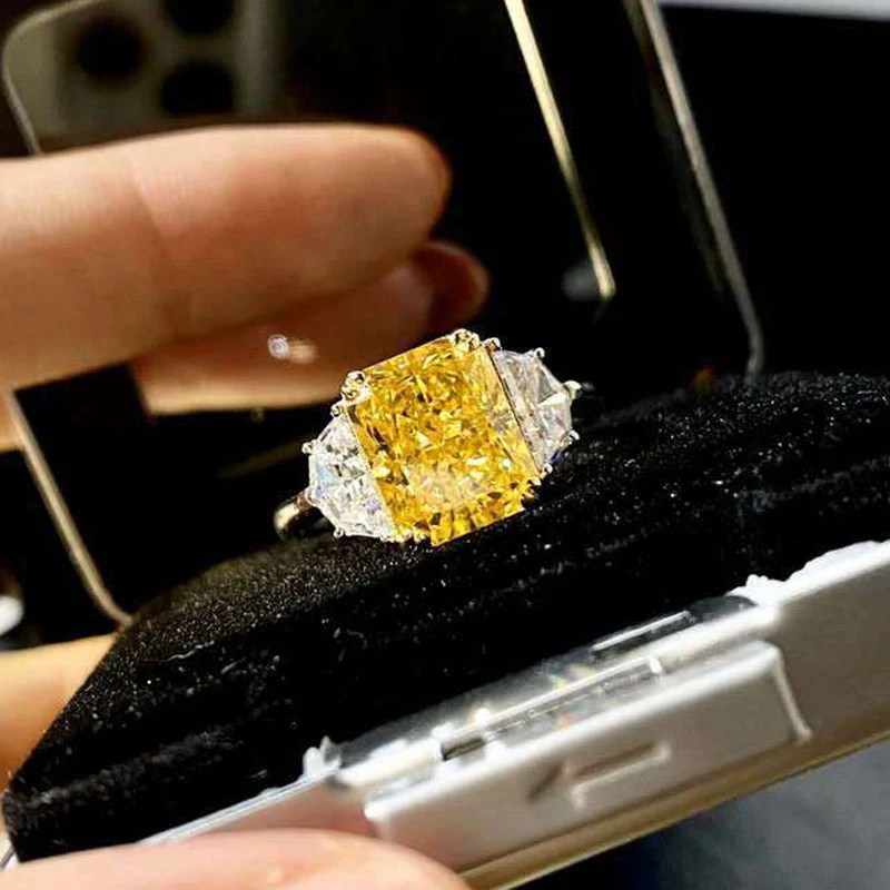 OEVAS 100% 925 Sterling Silver 4 Carats Topaz High Carbon Diamond Wedding Rings For Women Sparkling Party Fine Jewelry Wholesale