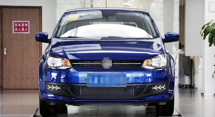 EOsuns led drl дневные ходовые огни для Volkswagen Polo 2011-2013 с динамическим движущимся желтым поворотным сигналом и синим ночным светом