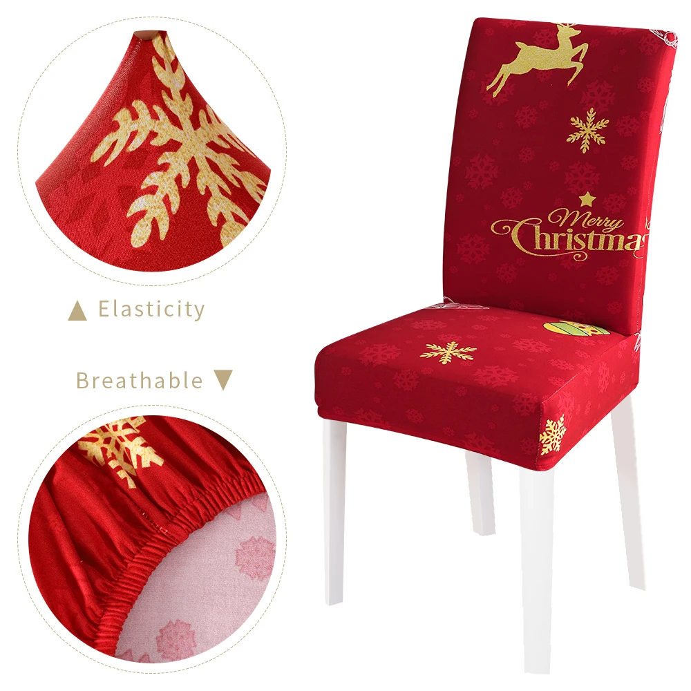 Рождественские чехлы для стульев с принтом снежинки и лося, чехол для обеденного стула, съемный эластичный чехол для сиденья, вечеринка, свадебный банкет, универсальный